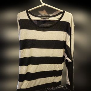Shimmery black and white stripe lightweight sweater